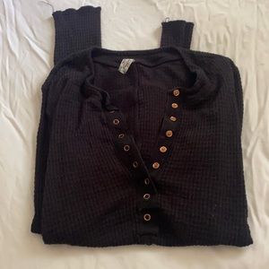 Free People waffle Henley in black